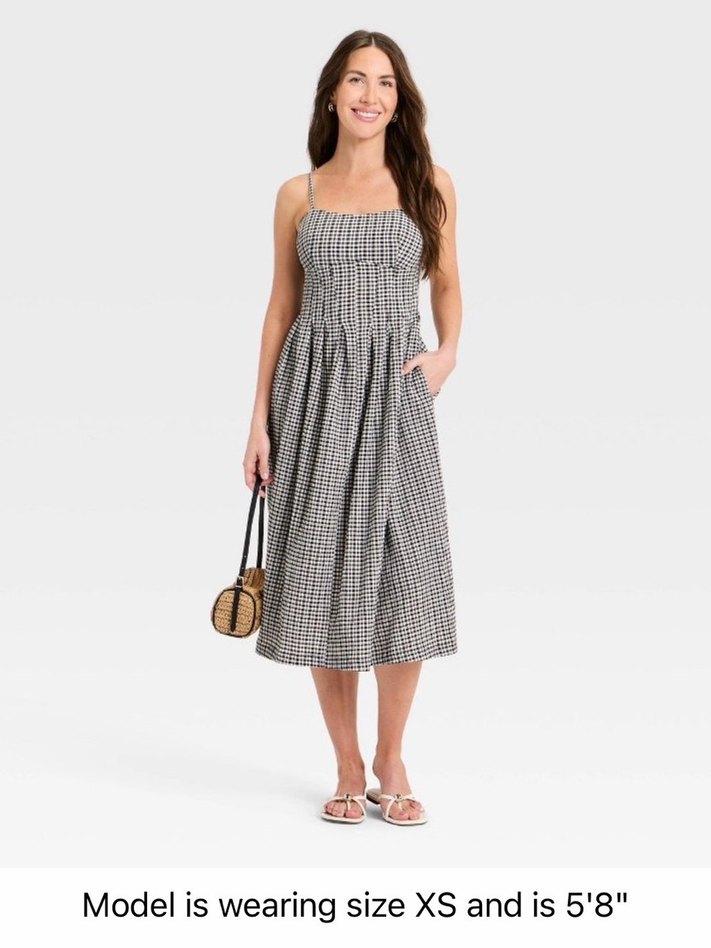 a new day Black and White Gingham Midi Dress with Straps